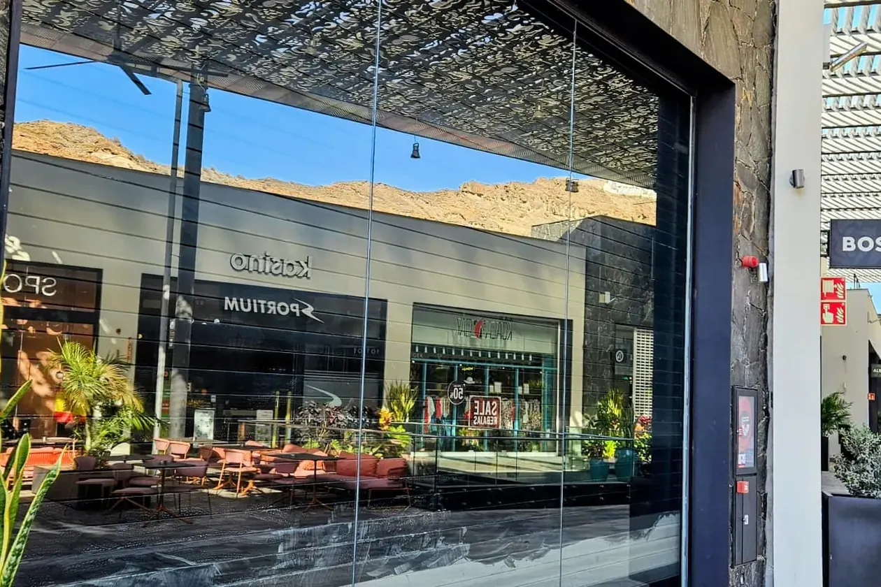 Shopping centre window freshly cleaned